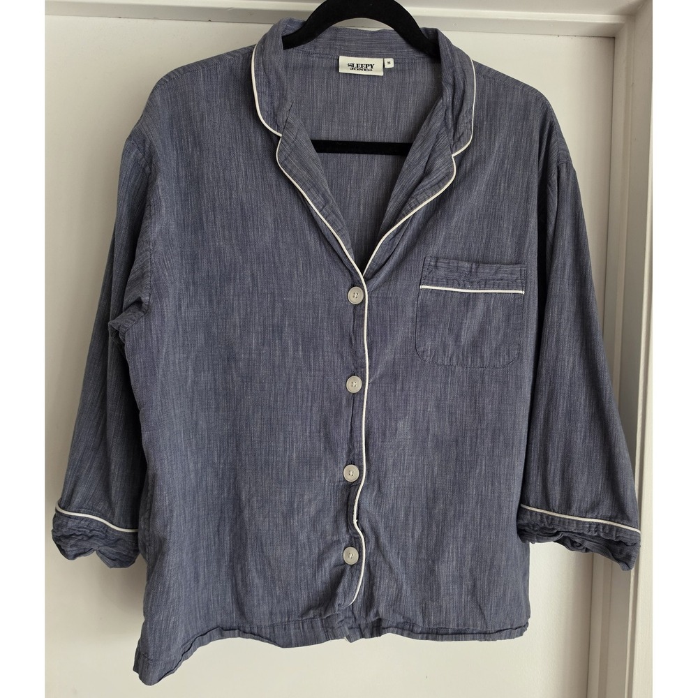 Sleepy Jones Women's Pajama Set Size M Blue Sleeveless Sleep Shirt and Pants